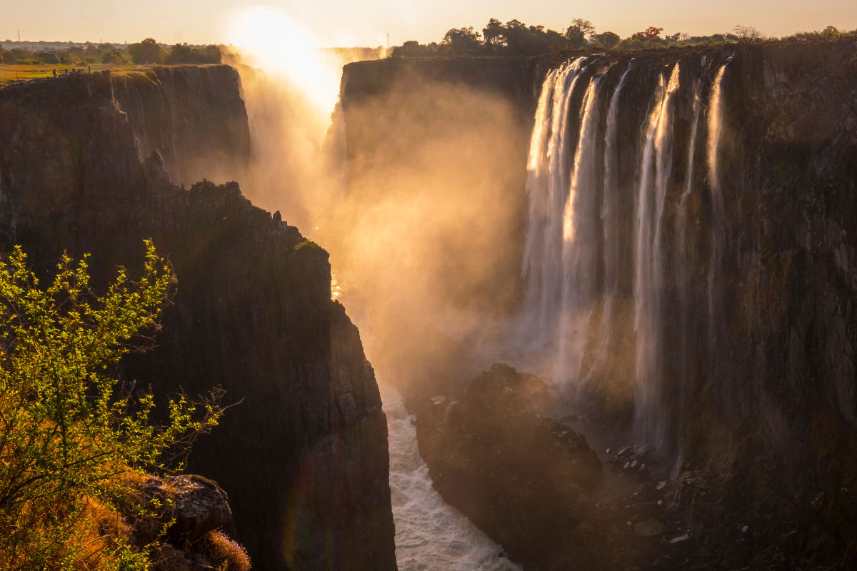 Aerial view of Victoria Falls with a rainbow